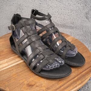Born Tripoli Women's Gladiator Sandals Black Leather Strappy Flat Zip‎ Size 8 M